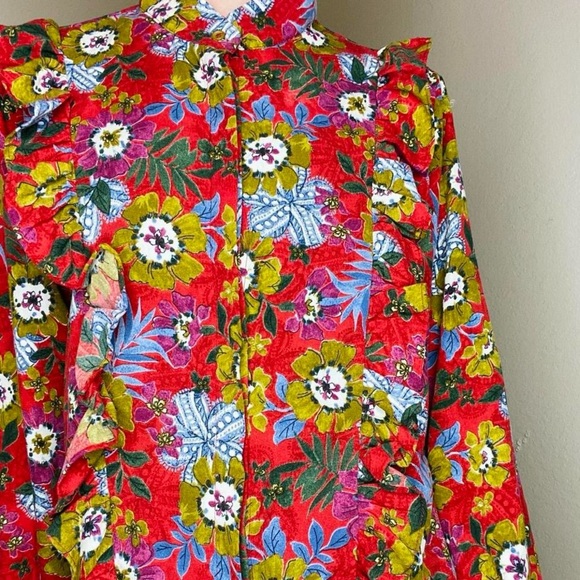 Molly Bracken Red Ruffle Floral Button Down Shirt - Picture 6 of 8